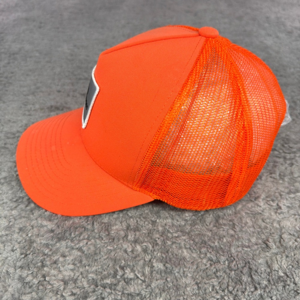 Brixton Mens Blaze Orange Trucker Hat Snapback Mesh Logo Patch Cap - Picture 2 of 8